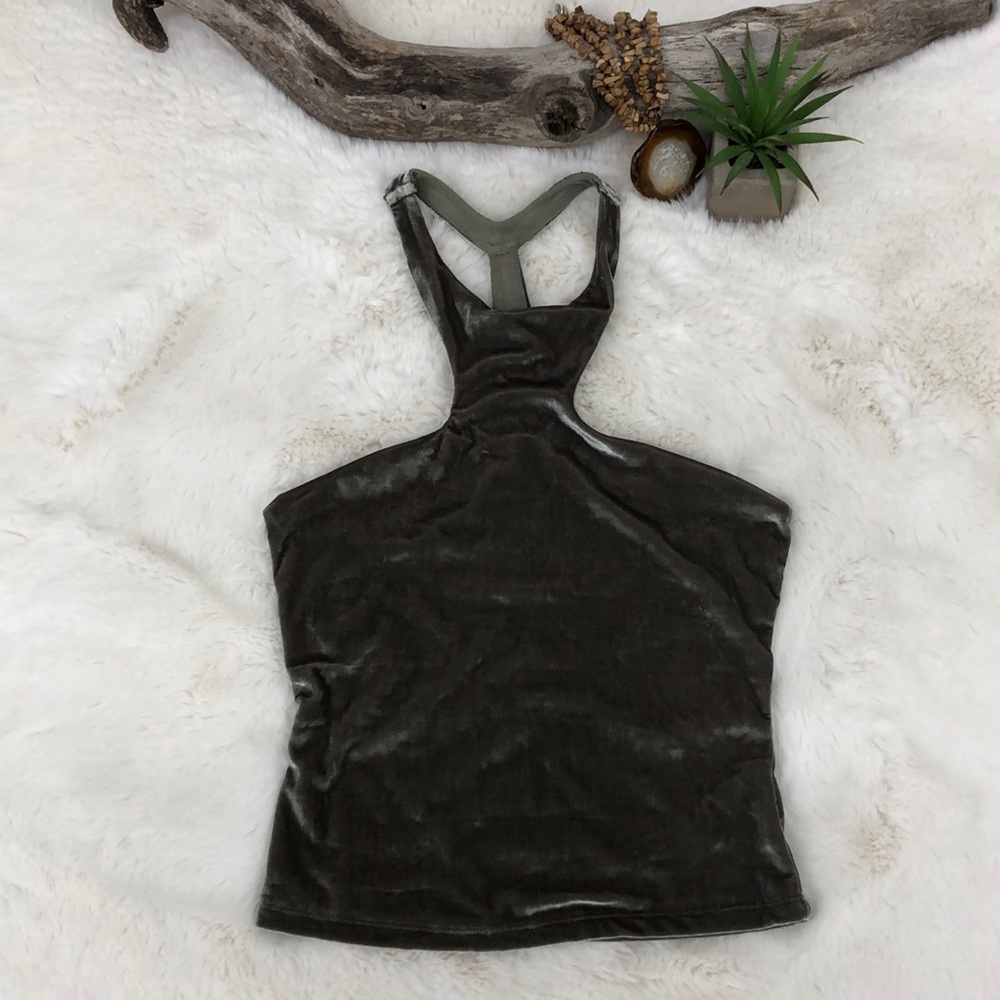 Free People Intimately Velour Army Green Sage Racerback  Tank Top Size Small